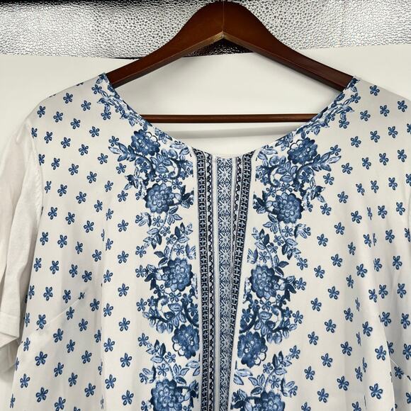 Talbots blue white plus size high low damask pullover floral blouse top size 2X - Picture 6 of 6